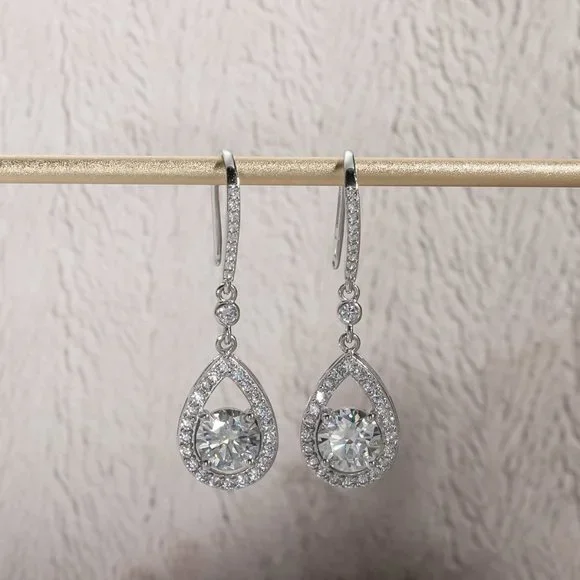 Certified 2ct. t.w. Moissanite Diamond Tear Drop Earrings NEW